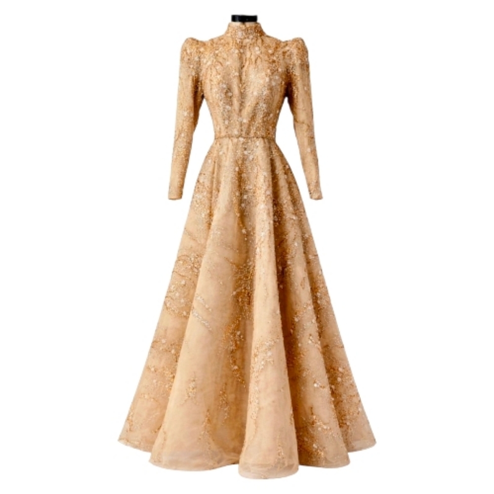 Tony Ward Couture Champagne Beaded Gown Formal Evening Dress Size L MSRP $10,000 - Picture 3 of 16